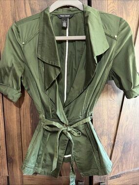 White House Black Market Olive Utility Tie-Waist Jacket